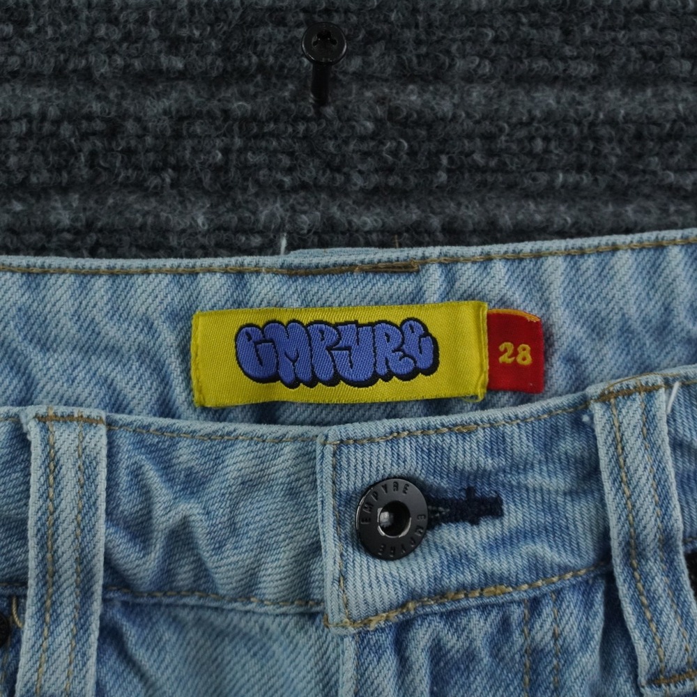 Empyre Denim Shorts Mens 28 Light Blue Baggy Raw Hem Embroidered Skate Jorts - Picture 3 of 15